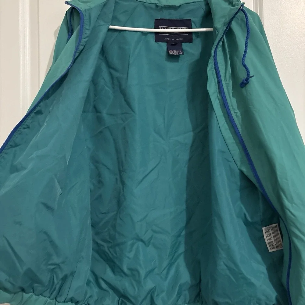 Lands End Windbreaker Jacket‎ L Vintage 90s Turquoise Zip Up